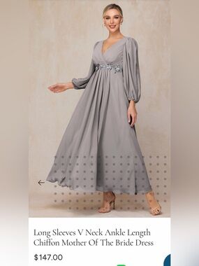 Ever Pretty Gray V-Neck Long Sleeve Maxi Dress with Embellished Waist